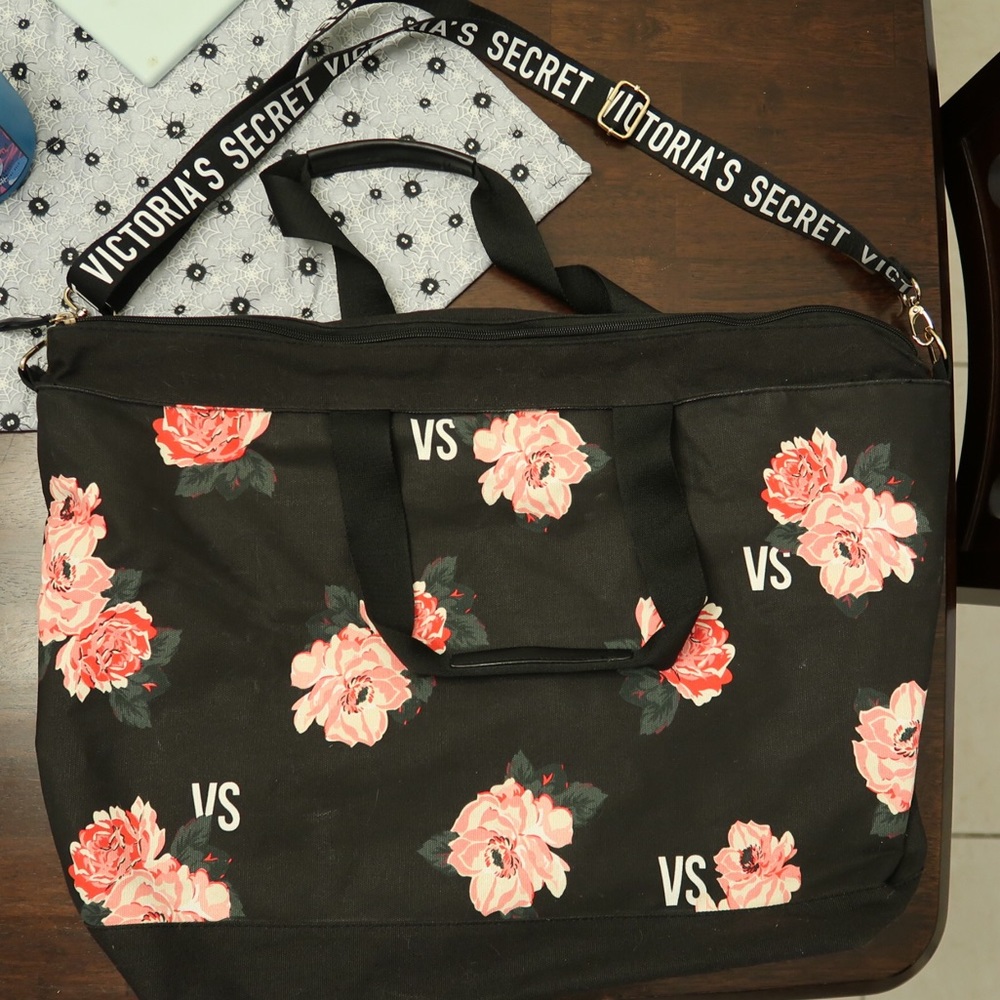 Victoria’s Secret black and floral tote with detachable strap